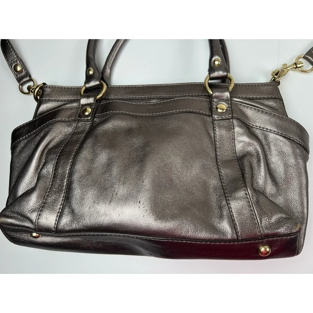J Crew Pewter Leather Convertible Shoulder Strap Crossbody Exterior Pockets